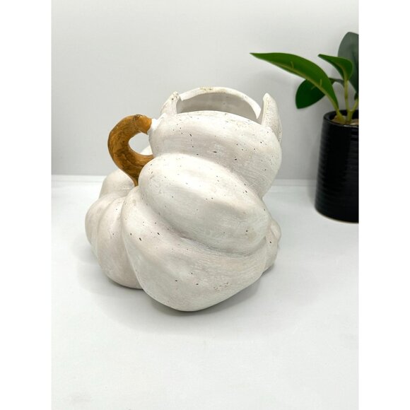 Decorative White Pumpkin Planter With Orange Stem - Picture 3 of 8